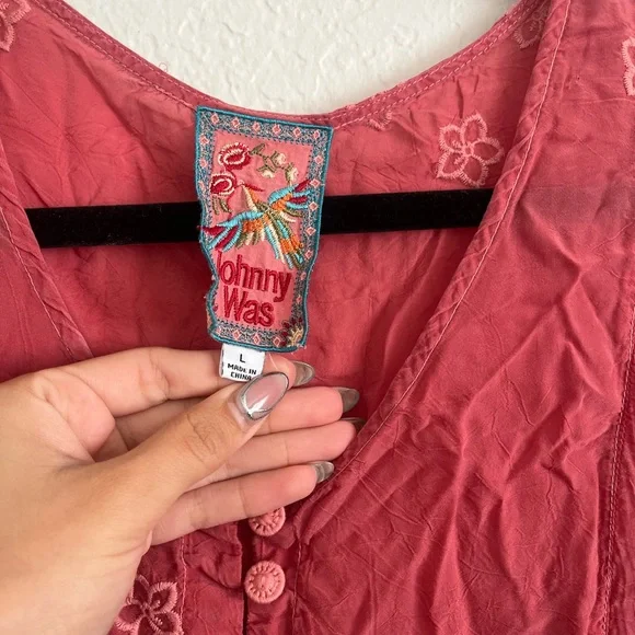 Johnny Was Large Floral Embroidered Red Women's Top - Picture 2 of 3